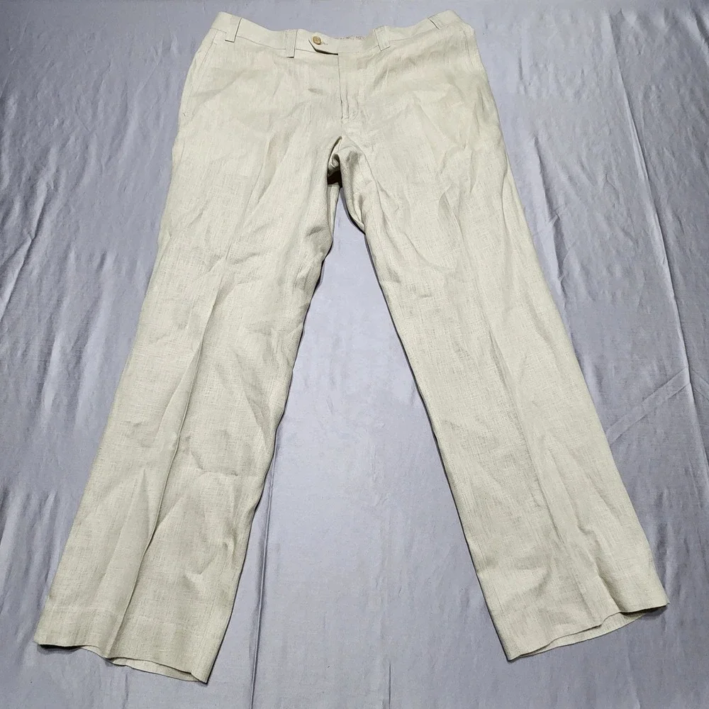 Lauren Ralph Lauren M 36x30 Beige 100% Linen Straight Leg Dress Pants Trousers